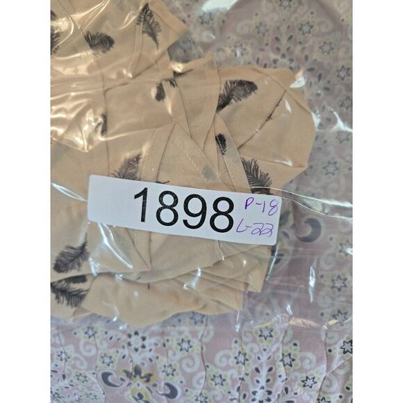 Womens Feather Print Sheer Beige Cardigan Top boho cottagecore grannycore - Picture 5 of 5